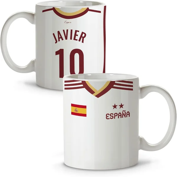 Taza Futbol Personalizada Nombre y Dorsal. Taza Mundial de Fútbol. Tazas Desayuno. Cosas de Fut